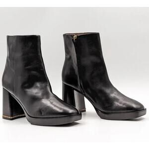 Tory Burch Women Ruby 90 Link Chain Black Leather Chunky Boots size 8.5‎